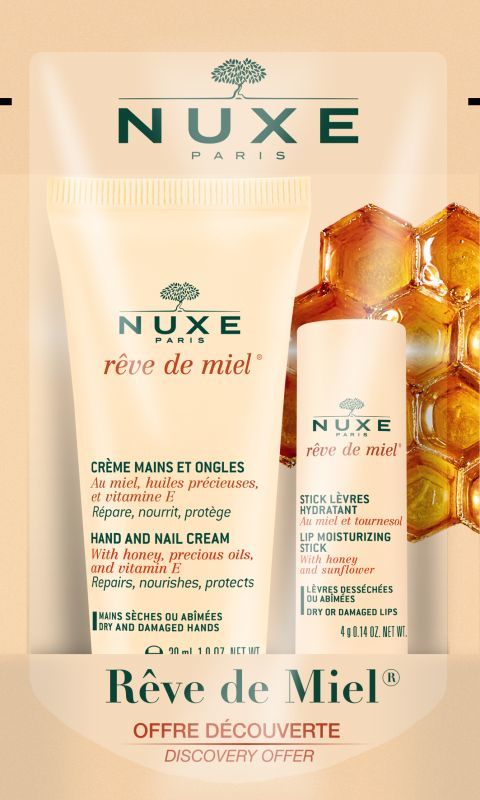 Nuxe Reve de Miel promocyjny zestaw krem do rąk i paznokci 30 ml + pomadka do ust ultraodżywcza naprawcza z miodem 4 g | DARMOWA DOSTAWA OD 149 PLN!
