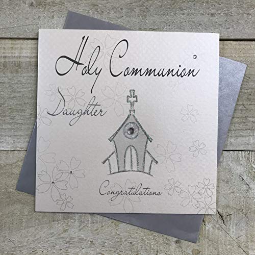 białe bawełniane kartki srebrny kościół, córka gratulacje ręcznie wykonana kartka z komunii świętej, biała, WB104-D