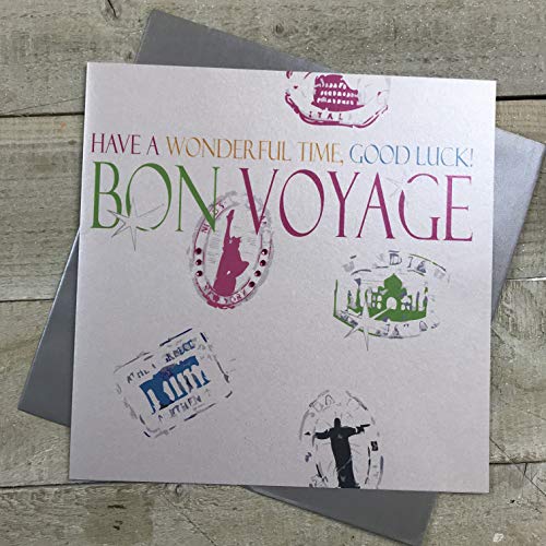 white cotton cards Duży Bon Voyage, Have a Wonderful Time', Good Luck' ręcznie zdobiona kartka, XN40