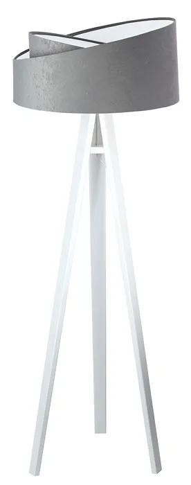 Szaro-biała lampa stojąca trójnóg welurowa - S023 F3-B57