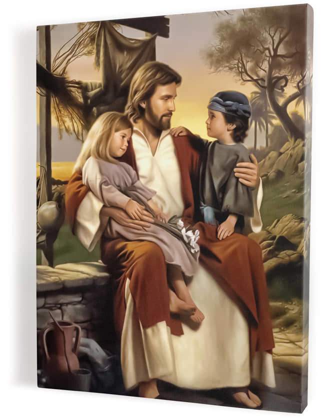 Art christiana Jezus z dziećmi, obraz religijny na płótnie ACHC099