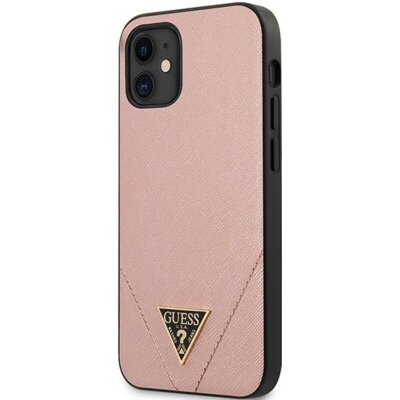 Guess Saffiano V - Etui na iPhone 12 Mini różowe GUHCP12SVSATMLPI