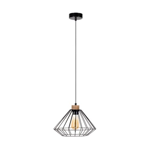 Britop Industrialna LAMPA wisząca RAQUELLE 187119104 metalowa OPRAWA druciany zwis czarny drewno