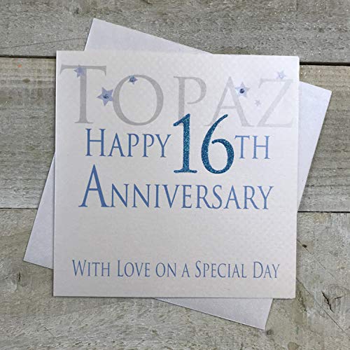 white cotton cards Topaz 'Happy 16th Love On A Special Day' ręcznie robiona karta rocznicowa (kod AW16)