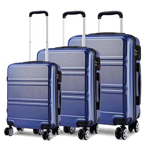 Kono Zestaw 4 lekkich walizek z twardą obudową ABS z 4 kołami obrotowymi i zamkiem TSA 50 cm, 61 cm, 71 cm + walizka na kosmetyki 30 cm, granatowy, Sets of 3, Podręczny
