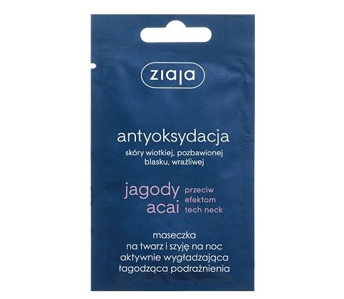 Ziaja Jagody Acai maseczka na twarz i szyję na noc aktywnie wygładzająca łagodząca podrażnienia 7ml