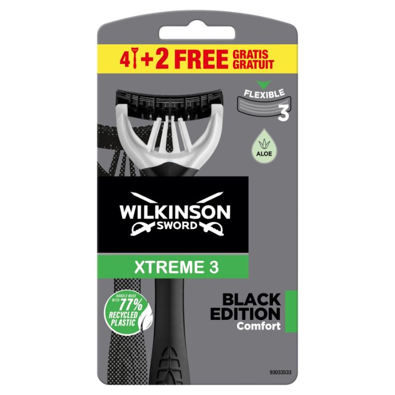 Wilkinson Sword Xtreme 3 Black Edition maszynki jednorazowe Aloe Vera 4 + 2 Ks