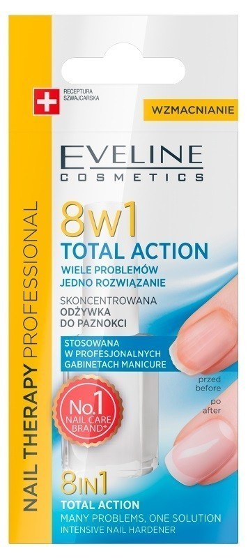 Eveline 8in1 Total Action Nail Therapy Sensitive, odżywka skoncentrowana do paznokci, 12 ml