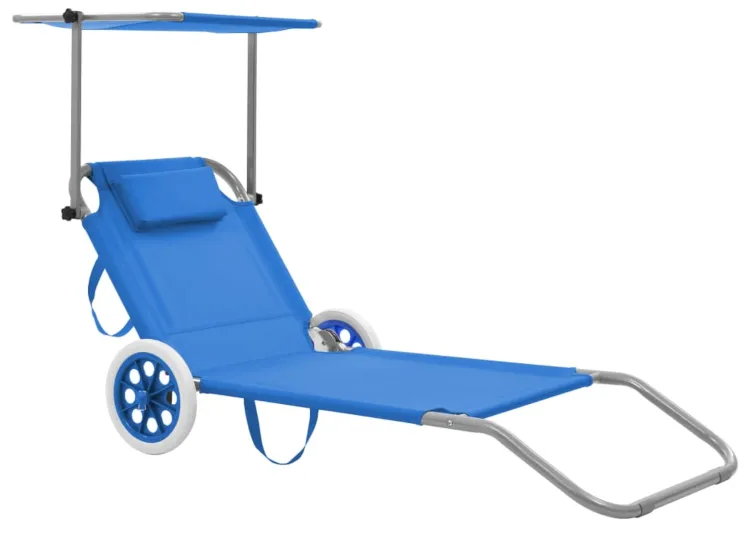 Elior Niebieski leżak ogrodowy z kółkami i zadaszeniem H1-T43