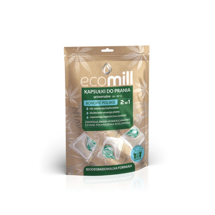 MILL CLEAN ECO MILL CLEAN ECO kapsułki do prania uniwersalne-konopie polskie 30 kapsułek 5902643000087