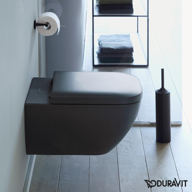 Duravit Happy D.2 Toaleta WC podwieszana 54x36,5 bez kołnierza + deska wolnoopadająca antracyt mat 2222098900+0064591300