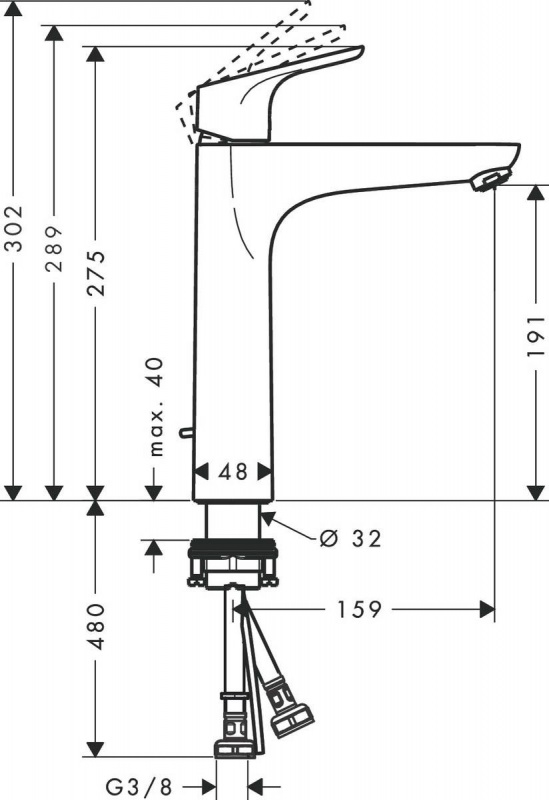 Hansgrohe 31658000 Jednouchwytowa bateria umywalkowa 190