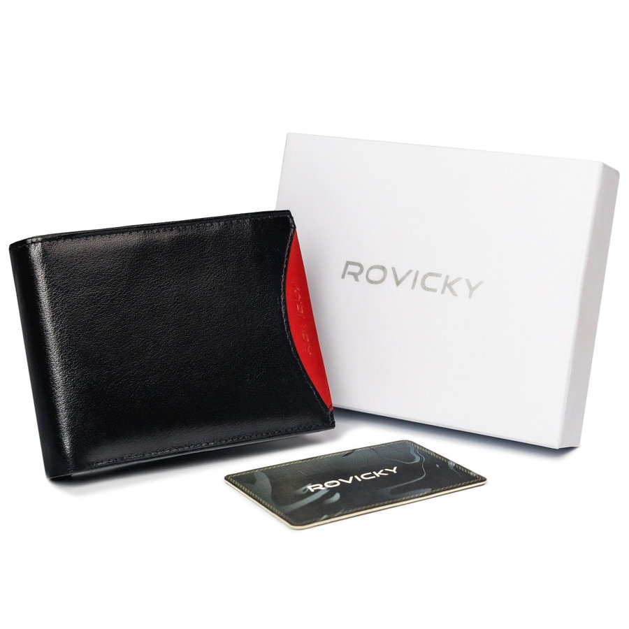 Rovicky Portfel męski z naturalnej skóry licowej z wyjmowanym etui na karty