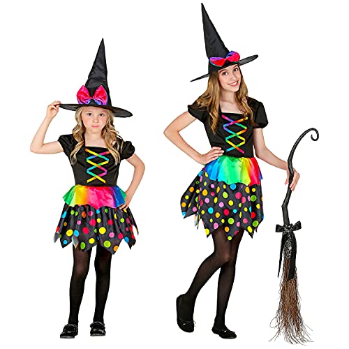 Widmann Widmann - Kostium dziecięcy, czarownicy, 2-częściowy, sukienka i czapka, kolory tęczy, kropki, bajka, kostium, przebranie, impreza tematyczna, karnawał, Halloween 10407