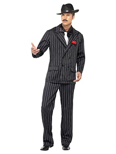 Smiffys Smiffys Męski kostium gangsterski w stylu lat 20. XX wieku, kurtka z różą, spodnie, koszula z przodu i majtki, rozmiar: L, 25603 25603L
