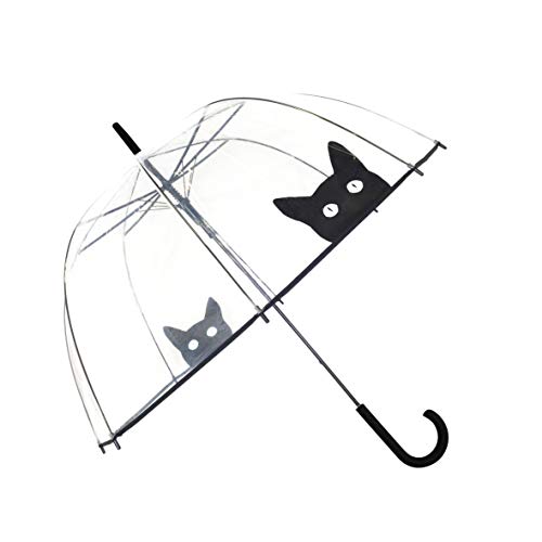 SMARTBULLE Długi przezroczysty parasol bąbelkowy - Solidny; Automatyczne otwieranie; Średnica = 85 cm; Parasol damski; Nadruk kota; Parasol w kształcie kopuły.