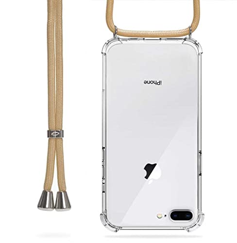 Trop Saint® Etui na telefon komórkowy z taśmą do iPhone 7 Plus i 8 Plus, łańcuszek na telefon komórkowy, linka z etui do zawieszenia – beżowe