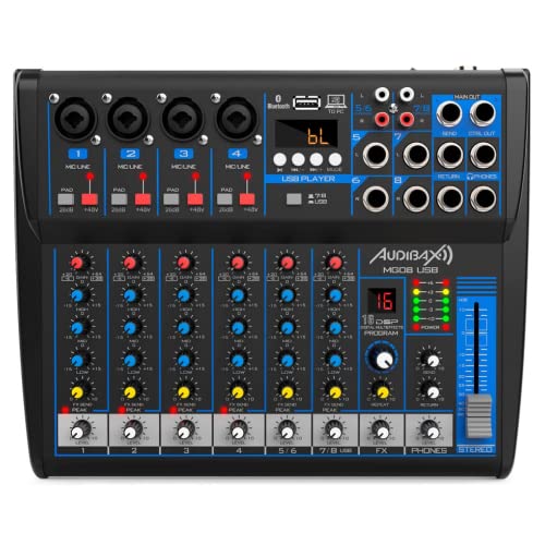 Audibax MG08 mikser USB z 8 kanałami z Bluetooth, MP3, USB Rec i efektami