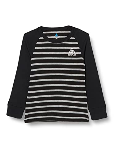 Odlo Męski T-shirt Bl Top Crew Neck L/S Active Warm Eco Kids Stripes czarny Black - Grey Melange 140 159409
