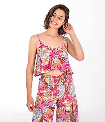 Hurley Damska koszulka w Palm Paradise Flounce Crop Top Shirt biały Pale Ivory L DB3807