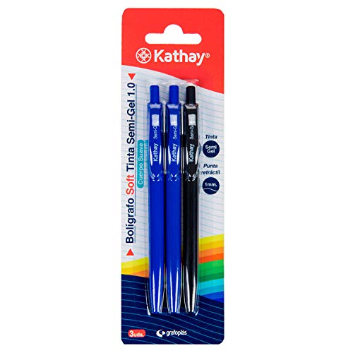 Kathay 86232899 długopis żelowy, 2 niebieskie i 1 czarne, 1 mm, chowany