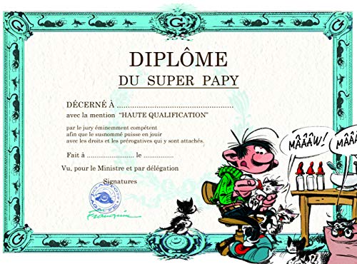 Gaston Lagaffe Gaston Lagaffe Diplomy Super Papy dziadka Bon Papa  buteleczka dla małych kotów na urodziny lub dziadki GLDP-7011