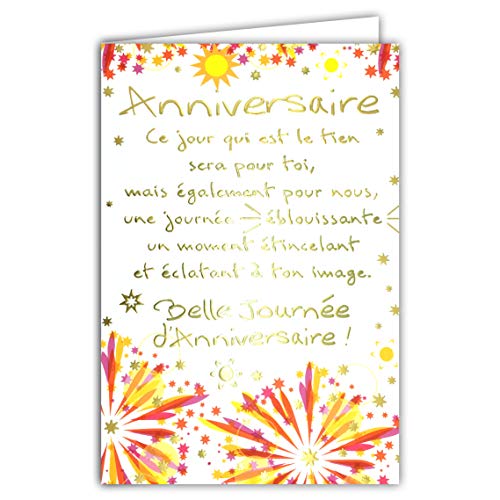 Afie 69-3008 duże, złote słowa kartka urodzinowa z gwiazdami fajerwerków i kolorystycznie posortowanymi kopertami, 11,5 x 17 cm, zamknięty format kartki