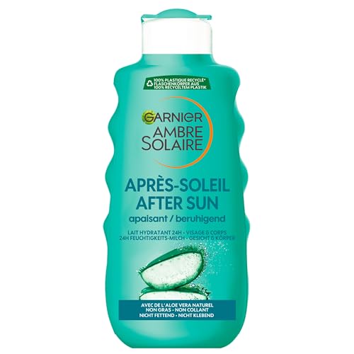 Garnier Balsam po opalaniu, chłodzący i kojący balsam do ciała z aloesem, Ambre Solaire After Sun kojący mleczko nawilżające, 1 x 200 ml