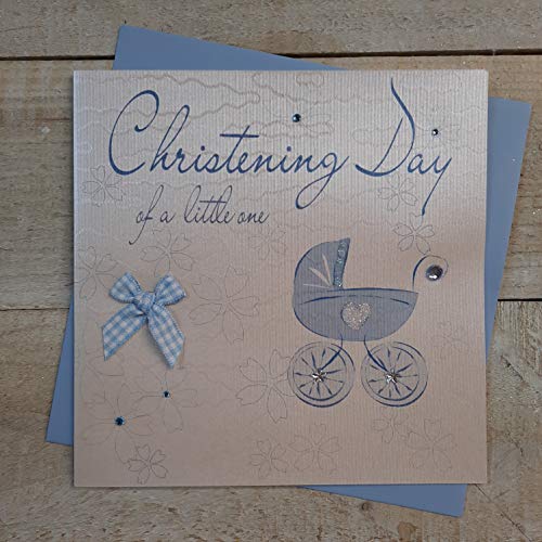 WHITE COTTON CARDS 1-częściowa ręcznie robiona kartka na chrzest z okazji Dnia Małej Jednej, niebieska