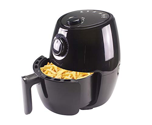 BEPER P101FRI001 frytkownica na gorące powietrze, bezolejowa, timer i regulacja temperatury, zdejmowany pojemnik i kratka, pojemność 2 l, 1000 W, czarna