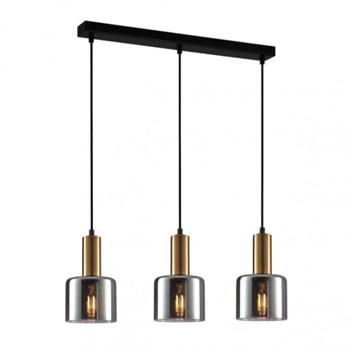 Italux Wisząca LAMPA loft SANTIA PND-65342-3-BRO-AMB szklany ZWIS kaskada na listwie mosiądz PND-65342-3-BRO-AMB