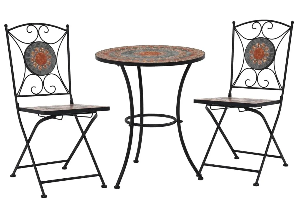 3-cz. szaro-pomarańczowy ceramiczny zestaw mebli bistro Z9-F12