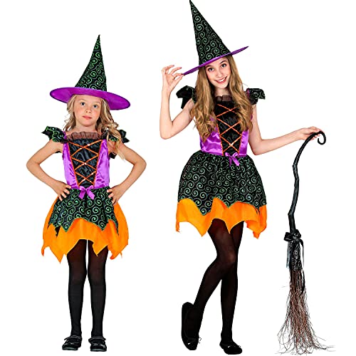 Widmann Widmann - Kostium dziecięcy czarownica, 2-częściowy, sukienka i kapelusz, wielokolorowy, bajka, kostium, impreza tematyczna, karnawał, Halloween 97350