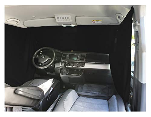 BREMER SITZBEZÜGE Zasłona przeciwsłoneczna na przednią szybę, na kemping, do kabiny kierowcy, zasłona kompatybilna z Ford Tourneo Transit Custom od 2012 do 2018, w kolorze czarnym