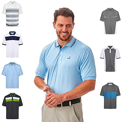 Under Par Under Par Męska koszulka polo Golf Pro wysokiej jakości oddychająca odprowadzająca wilgoć w 8 stylach 18 kolorów golfowa koszulka polo Style 1874 - Sky/Navy L UPTS1874_SK/NV_L