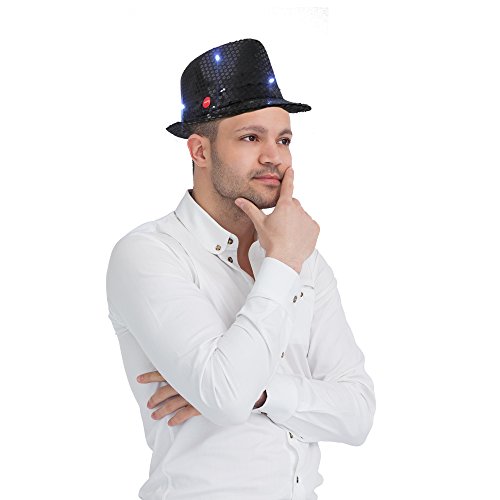 Dress Up America Dress Up America Fedora czapka z migającymi diodami LED dla dorosłych (czarna) 681-Blck-OS Fits Most