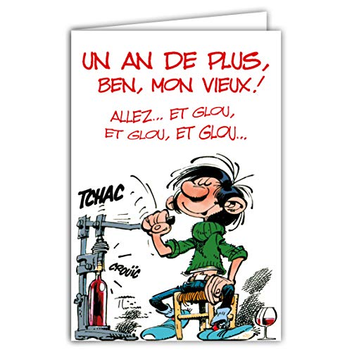 Afie Afie GLCT-0237 kartka urodzinowa, 1 rok plus mój stary Gaston Laggaff, butelka wina, zabawna, BD Comic GLCT-0237