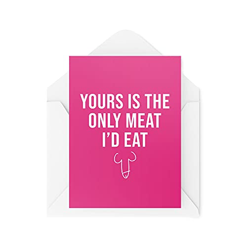 Tongue in Peach Zabawne niegrzeczne kartki dla niego, karta męża żony, Yours is The Only Meat I'd Eat, wegański wegetarian dziewczyna chłopak prezent walentynkowy CBH458