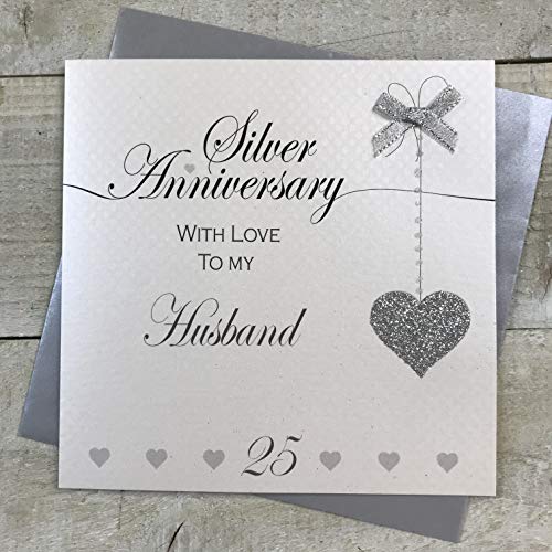 WHITE COTTON CARDS 'Husband 25th Silver Wedding Anniversary' ręcznie robiona karta - 'Love Liness' - od WHITE BAWEŁNA CARDS LLA25H LLA25H