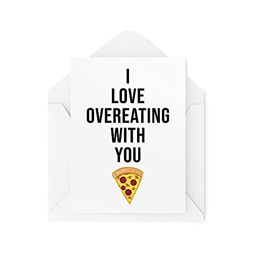 Tongue in Peach Śmieszne kartki dla par, karta męża żony, 'I Love Overeating with You', jedzenie do pizzy chwały para dziewczyna chłopak prezent walentynkowy CBH459