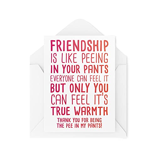 Tongue in Peach Śmieszne karty najlepszego przyjaciela, karta z bestie, Friendship is Like Peeing in Your Pants, dla niej 'Thankyou' urodziny 'Thank You' przyjaciele dowcip,CBH500