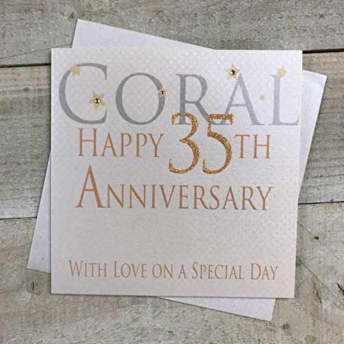 WHITE COTTON CARDS white cotton cards Coral Happy 35th Love On A Special Day, ręcznie wykonana karta rocznicowa (kod AW35) AW35