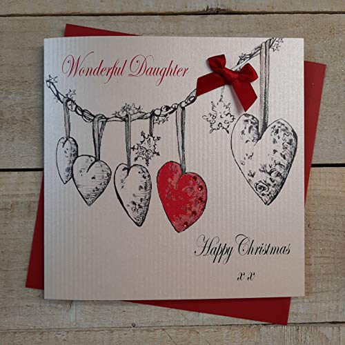 white cotton cards Wonderful Daughter Happy, ręcznie wykonana kartka świąteczna (girlanda z sercem, kod EX654)