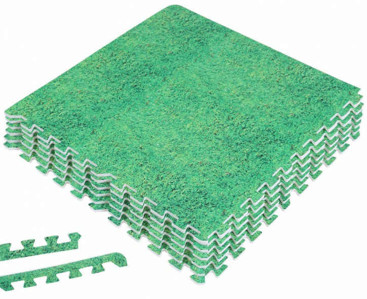 Zestaw mat ochronnych puzzle 6 sztuk + krawędzie wzór trawy