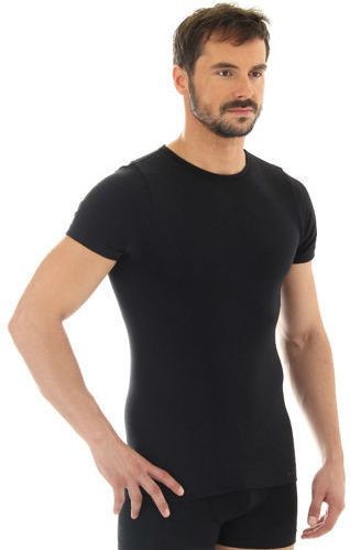 Brubeck Koszulka męska z krótkim rękawem Comfort Wool czarna r. L SS11030