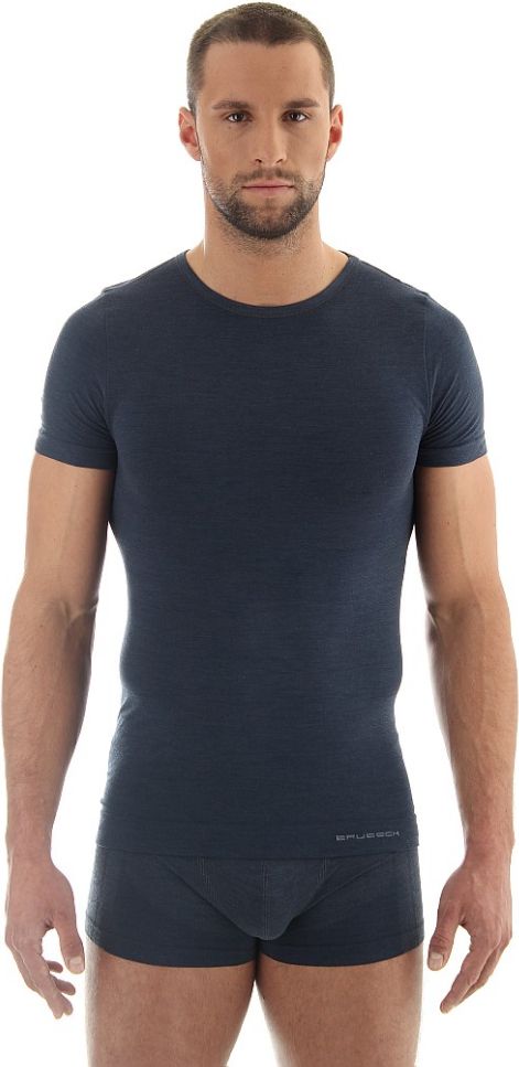 Brubeck Koszulka męska z krótkim rękawem COMFORT WOOL granatowa r. M SS11030