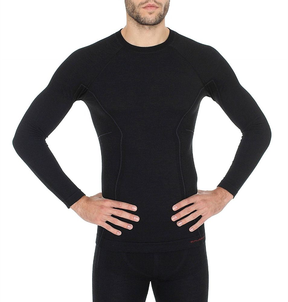 Brubeck Koszulka męska z długim rękawem Active Wool czarna r. M LS12820