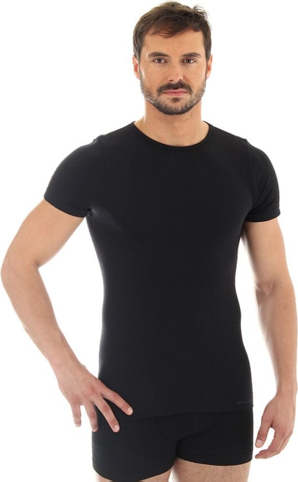 Brubeck Koszulka męska z krótkim rękawem COMFORT WOOL czarna r. XL SS11030