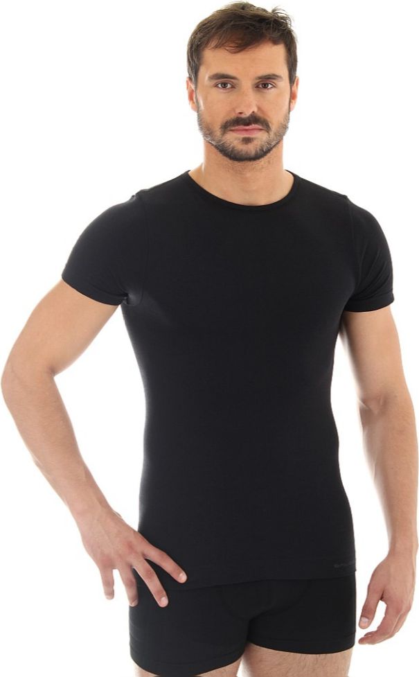 Brubeck Koszulka męska z krótkim rękawem COMFORT WOOL czarna r. XXL SS11030