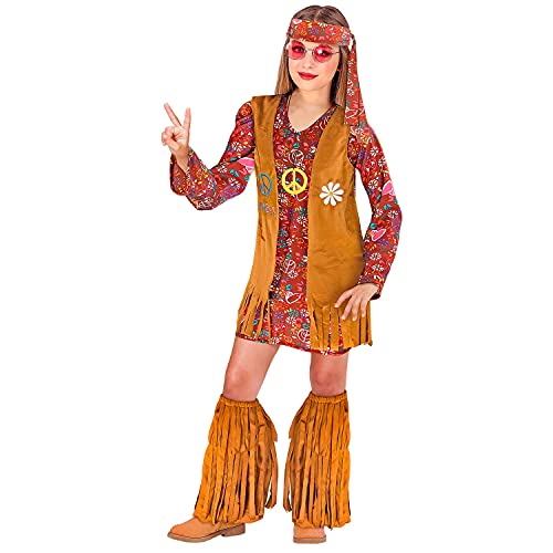 Widmann Widmann - Kostium dziecięcy hipisowski, sukienka, kamizelka, opaska na czoło, pokrowce z frędzlami, Flower-Power, impreza tematyczna, karnawał 02968